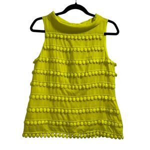 J Crew Yellow Pom Pom Sleeveless Cowl Neck Blouse Women's Sz 2